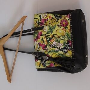 Firenze Bella genuine leather total shoulder bag boho colorful print& key charm